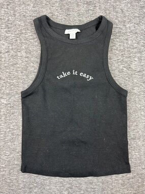 Topshop Black Ribbed Crewneck Tank